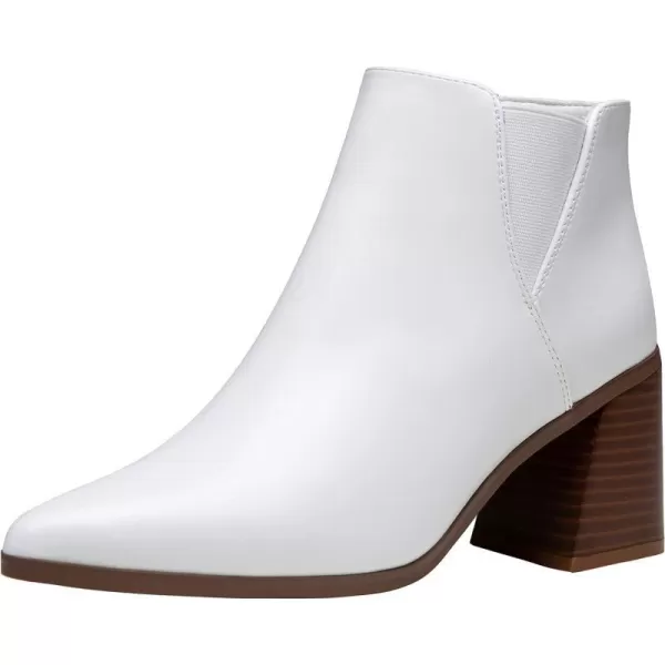 Vepose Womens 9631 Chunky Heel Ankle Boots Pointed Toe Block Heeled Chelsea Bootieswith Side ZipperChunky Chelsea9631white