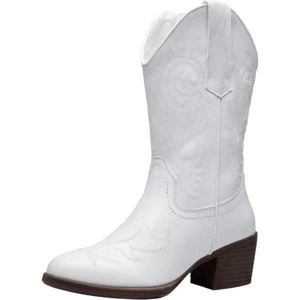 Vepose Womens Cowboy Boots 9800Mid Calf CowgirlWestern Embroidered Pullon Boots for LadiesModern Cowboy9800white