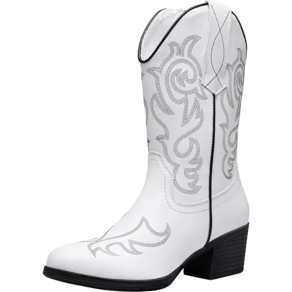 Vepose Womens Cowboy Boots 9800Mid Calf CowgirlWestern Embroidered Pullon Boots for LadiesModern Cowboy9800white Black