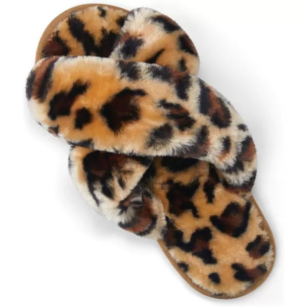 Vepose Womens Cross Band Slippers Soft Plush Furry Open Toe Fur Slides Fuzzy Fluffy Slip on House Shoes Indoor Outdoor SlippersCross Band801leopard