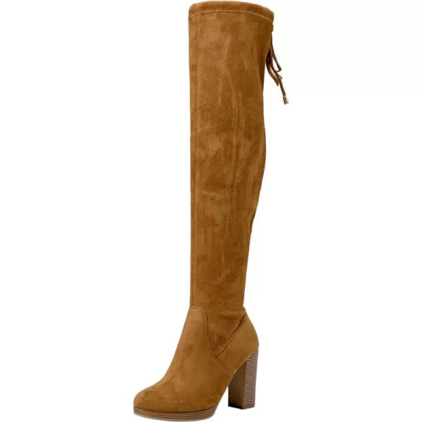 Vepose Womens Over The Knee Boots Thigh High Chunky Heel BootPlatform996camel