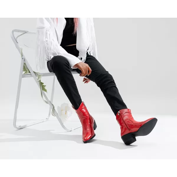 Vepose Cowboy Boots for Women Embroided Western Cowgirl Boots Pull on Ankle Boots with Inside ZipperWestern Cowboy Boots9815red