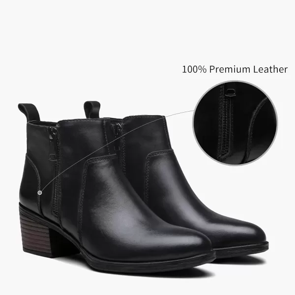 Vepose Womens 100 Leather Ankle Boots ampamp Booties with Inner Side Zip LadyBlock Heel9003lblack