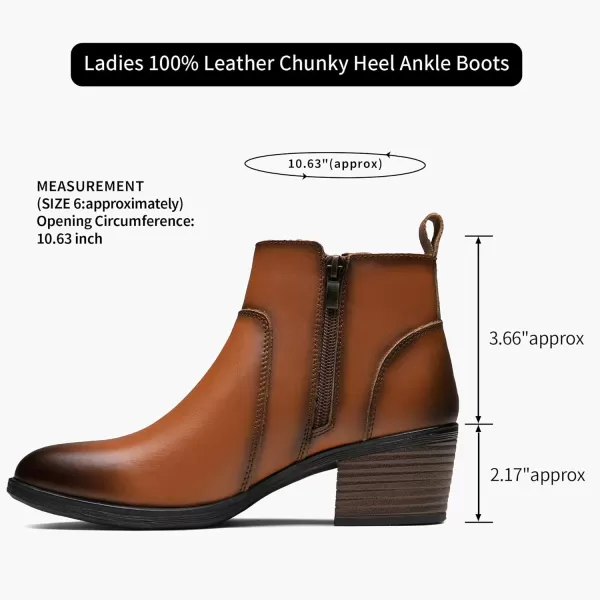 Vepose Womens 100 Leather Ankle Boots ampamp Booties with Inner Side Zip LadyBlock Heel9003lyellow Brown