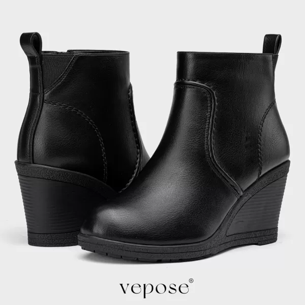 Vepose Womens 9679 Wedge Ankle Boots Classic Ankle Wedge Booties with Side Zipper for LadyWedge Ankle Boots9679black