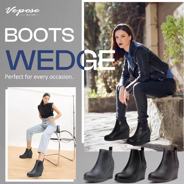 Vepose Womens 9679 Wedge Ankle Boots Classic Ankle Wedge Booties with Side Zipper for LadyWedge Chelsea9678grey