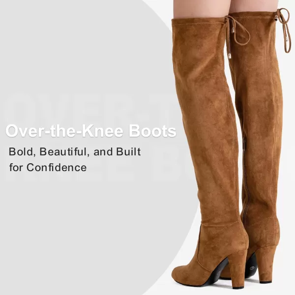 Vepose Womens 994 Fashion Suede 350 Inch Chunky Heel Over The Knee High Boots with ZipperKhakiknee High 994