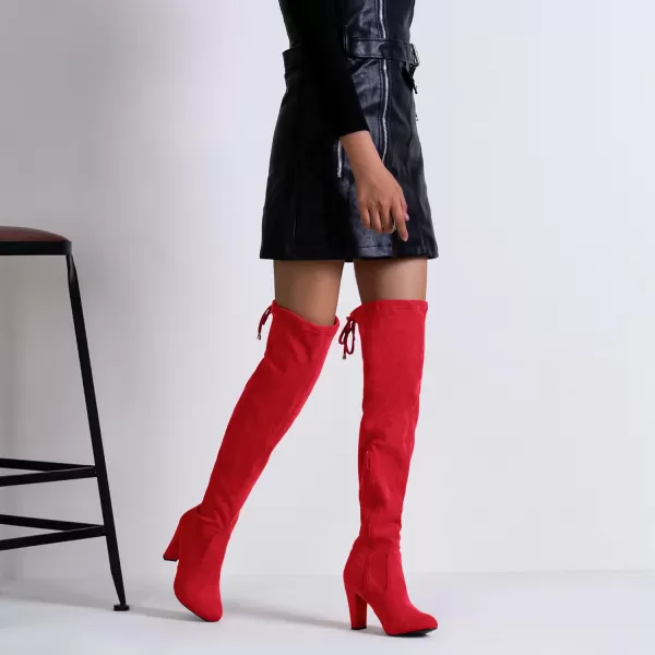 Vepose Womens 994 Fashion Suede 350 Inch Chunky Heel Over The Knee High Boots with ZipperRedknee High 994