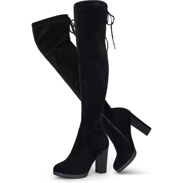 Vepose Womens 996 Thigh High Over The Knee Boots Platform 39 Inch Chunky Heel Suede ShoesImitation Grain996black