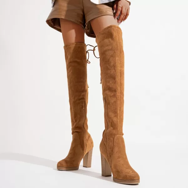 Vepose Womens 996 Thigh High Over The Knee Boots Platform 39 Inch Chunky Heel Suede ShoesImitation Grain996camel