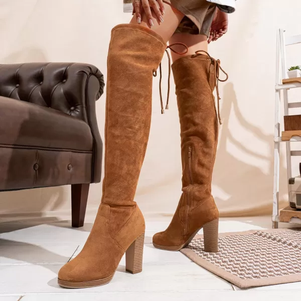 Vepose Womens 996 Thigh High Over The Knee Boots Platform 39 Inch Chunky Heel Suede ShoesImitation Grain996camel