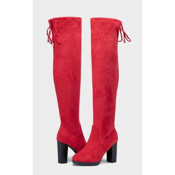 Vepose Womens 996 Thigh High Over The Knee Boots Platform 39 Inch Chunky Heel Suede ShoesImitation Grain996red