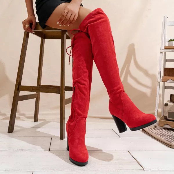 Vepose Womens 996 Thigh High Over The Knee Boots Platform 39 Inch Chunky Heel Suede ShoesImitation Grain996red