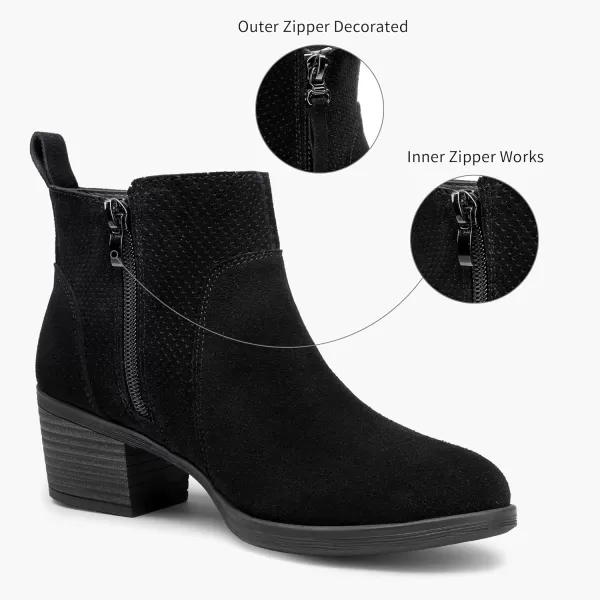 Vepose Womens Suede Leather Ankle Boots Fashion Booties with Inner ZipperDecorate Outer Zip9003black