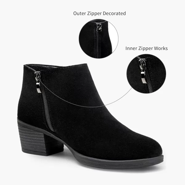 Vepose Womens Suede Leather Ankle Boots Fashion Booties with Inner ZipperLow Booties9002black