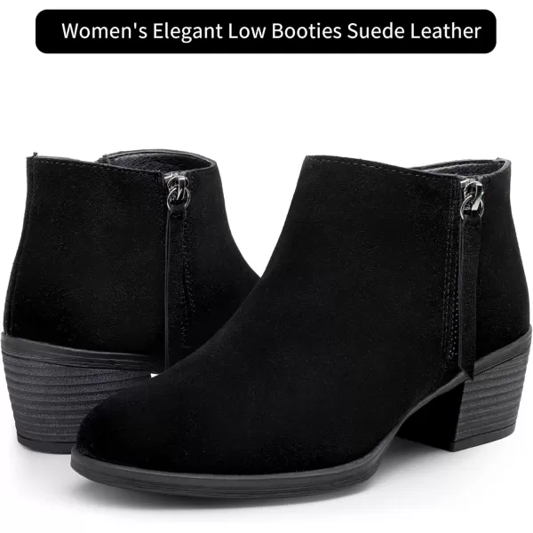 Vepose Womens Suede Leather Ankle Boots Fashion Booties with Inner ZipperLow Booties9002black