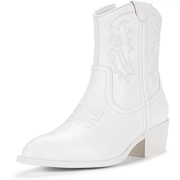 Vepose Womens 9816 Cowboy Boots Ankle Western Short Cowgirl Embroidered Round Toe Low Heel Booties with Side ZipperAwestern Cowboy Boots9816white