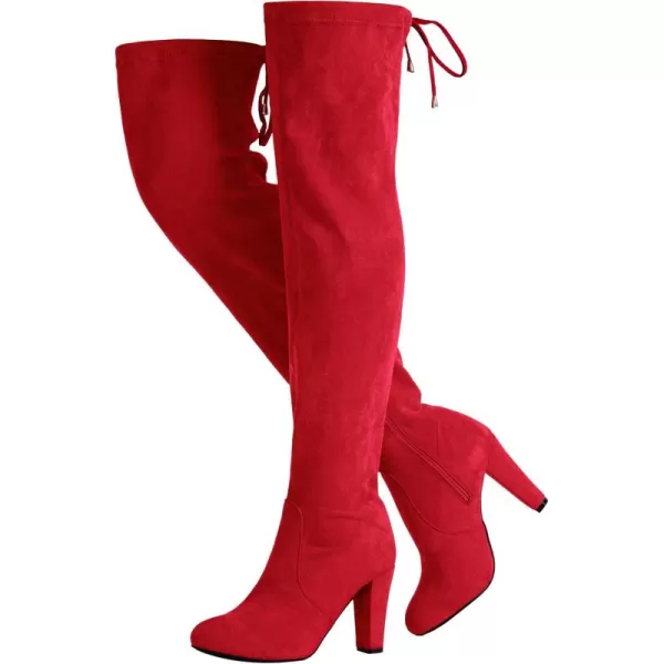 Vepose Womens 994 Fashion Suede 350 Inch Chunky Heel Over The Knee High Boots with ZipperRedknee High 994