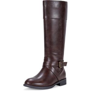 imageVepose Womens 949 Knee High BootsTall Riding Boots Low Heel with Wide CalfKnee High948brownDark Brown