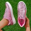 imageVepose Womens Walking Casual Sneakers Dressy Arch Support Comfortable Low Top Tennis Lace Up 8003 ShoesCpink8003 Glitter