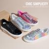 imageVepose Womens Walking Casual Sneakers Dressy Arch Support Comfortable Low Top Tennis Lace Up 8003 ShoesCrainbow8003 Glitter