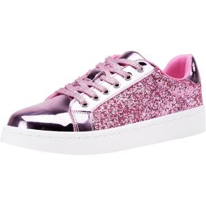 imageVepose Womens Walking Casual Sneakers Dressy Arch Support Comfortable Low Top Tennis Lace Up 8003 ShoesCpink8003 Glitter