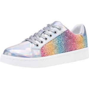 imageVepose Womens Walking Casual Sneakers Dressy Arch Support Comfortable Low Top Tennis Lace Up 8003 ShoesCrainbow8003 Glitter