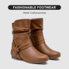 imageVepose Womens Slouch Ankle Flat Boots Fashion Short Low Heel Zipper 939A BootiesBrown Puzipper 939a