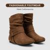 imageVepose Womens Slouch Ankle Flat Boots Fashion Short Low Heel Zipper 939A BootiesBrownzipper 939a