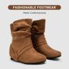 imageVepose Womens Slouch Ankle Flat Boots Fashion Short Low Heel Zipper 939A BootiesCamelzipper 939a