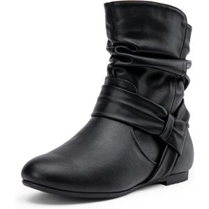imageVepose Womens Slouch Ankle Flat Boots Fashion Short Low Heel Zipper 939A BootiesBlack Puzipper 939a