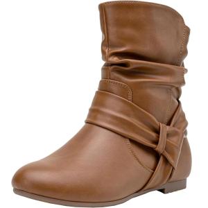 imageVepose Womens Slouch Ankle Flat Boots Fashion Short Low Heel Zipper 939A BootiesBrown Puzipper 939a