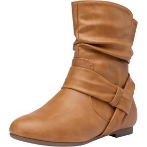 imageVepose Womens Slouch Ankle Flat Boots Fashion Short Low Heel Zipper 939A BootiesCamel Puzipper 939a