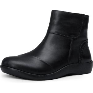 imageVepose Womens Ankle Boots Low Heels Chunky Cutout BootiesPerforated Western ShoesLeather9009black