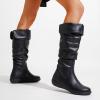 imageVepose Womens 942 Knee High Boots Suede Slouch Flat Comfort BootsSlouch Suede Boots942black Pu