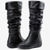 imageVepose Womens 942 Knee High Boots Suede Slouch Flat Comfort BootsSlouch Suede Boots942black Pu