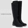imageVepose Womens 9662 Knee High Boots Casual Tall Riding Boots Low Flat Heel Wide Calf and Inner ZipperKnee High Boots9662black Suede