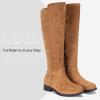 imageVepose Womens 9662 Knee High Boots Casual Tall Riding Boots Low Flat Heel Wide Calf and Inner ZipperKnee High Boots9662camel