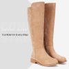 imageVepose Womens 9662 Knee High Boots Casual Tall Riding Boots Low Flat Heel Wide Calf and Inner ZipperKnee High Boots9662sand