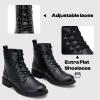 imageVepose Womens Ankle Boots Lace up Flat Fashion Combat Booties Low HeelAnkle Booties910black