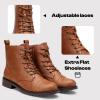 imageVepose Womens Ankle Boots Lace up Flat Fashion Combat Booties Low HeelAnkle Booties910brown