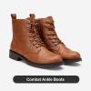 imageVepose Womens Ankle Boots Lace up Flat Fashion Combat Booties Low HeelAnkle Booties910brown