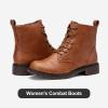 imageVepose Womens Ankle Boots Lace up Flat Fashion Combat Booties Low HeelAnkle Booties910brown