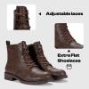 imageVepose Womens Ankle Boots Lace up Flat Fashion Combat Booties Low HeelAnkle Booties910coffee