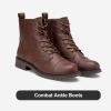 imageVepose Womens Ankle Boots Lace up Flat Fashion Combat Booties Low HeelAnkle Booties910cognac