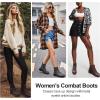 imageVepose Womens Ankle Boots Lace up Flat Fashion Combat Booties Low HeelAnkle Booties910cognac