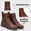 imageVepose Womens Ankle Boots Lace up Flat Fashion Combat Booties Low HeelAnkle Booties910cognac
