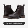 imageVepose Womens Ankle Boots Lace up Flat Fashion Combat Booties Low HeelAnkle Booties910dark Brown