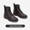 imageVepose Womens Ankle Boots Lace up Flat Fashion Combat Booties Low HeelAnkle Booties910dark Brown