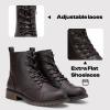 imageVepose Womens Ankle Boots Lace up Flat Fashion Combat Booties Low HeelAnkle Booties910dark Brown